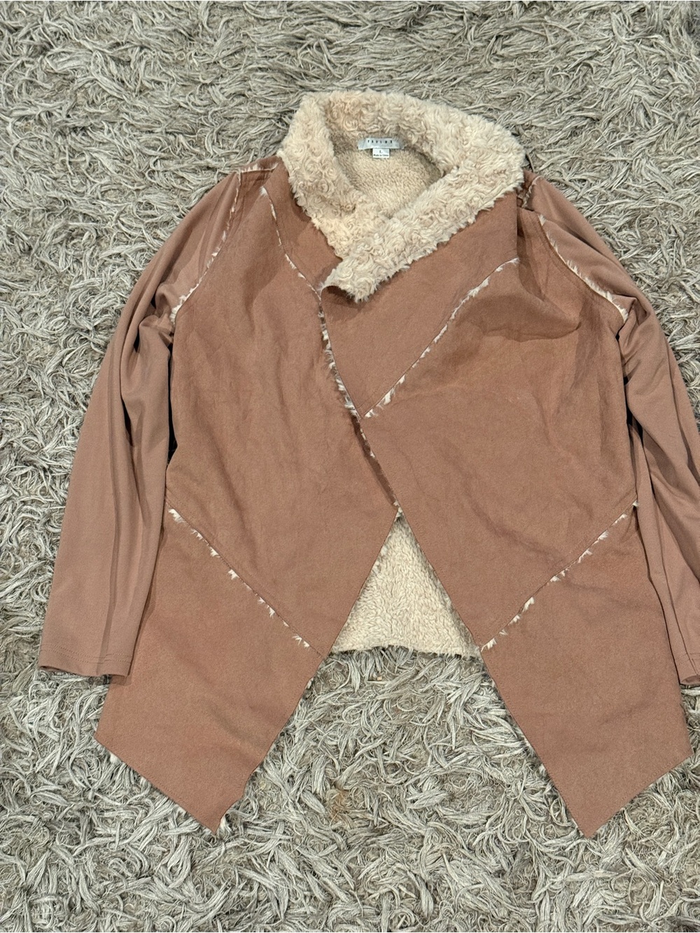 FAVLUX Blush-Tan Faux-Shearling Draped Teddy Jacket